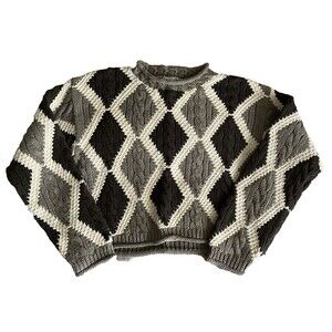 Badge Women's M Olive Sage Green Diamond Cropped Cable knit Pull-Over Sweater